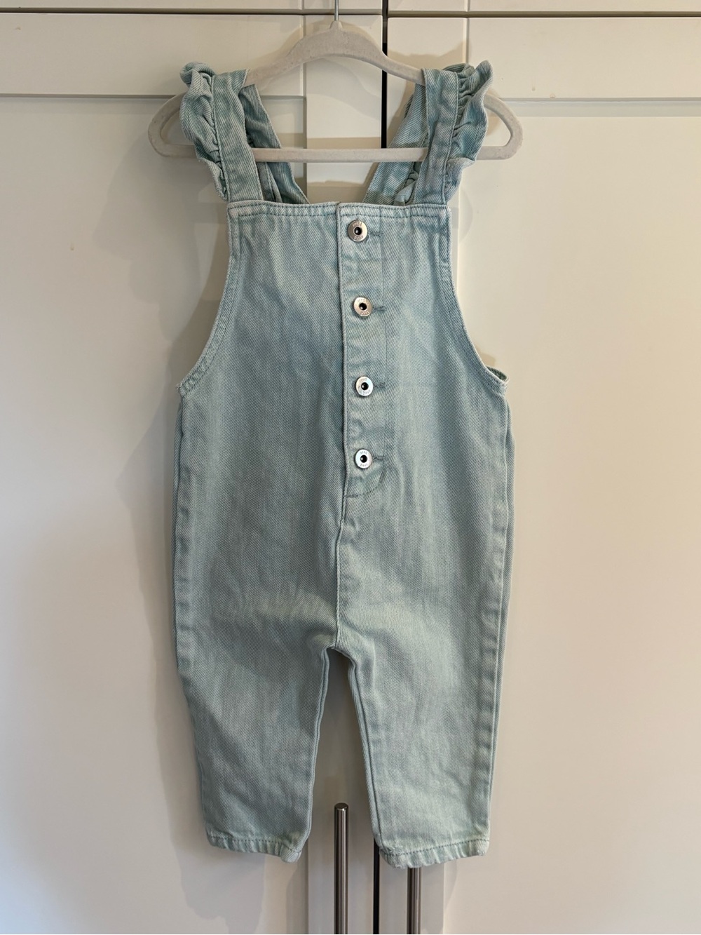 SEED Heritage Baby 12-18 month mint denim ruffle overalls